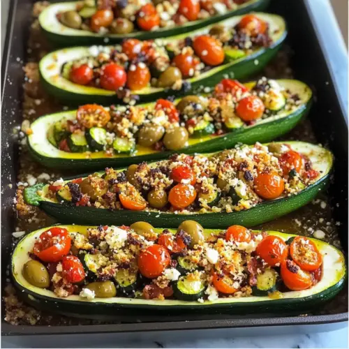 Mediterrane gefüllte Zucchini Rezept Zutaten: - Zucchini - Olivenöl - Zwiebel - Knoblauch - Paprika - Tomaten - Oliven - Feta-Käse - Petersilie - Salz - Pfeffer Anleitung: 1. Zucchini halbieren und das Innere aushöhlen. 2. Olivenöl in einer Pfanne erhitzen und Zwiebel sowie Knoblauch anbraten. 3. Paprika hinzufügen und kurz mitbraten. 4. Tomaten und das Zucchini-Innere dazugeben und köcheln lassen. 5. Oliven, Feta-Käse und Petersilie unterrühren. 6. Mit Salz und Pfeffer abschmecken. 7. Die Zucchini füllen und im Ofen bei 180 Grad goldbraun backen. 8. Servieren und genießen.