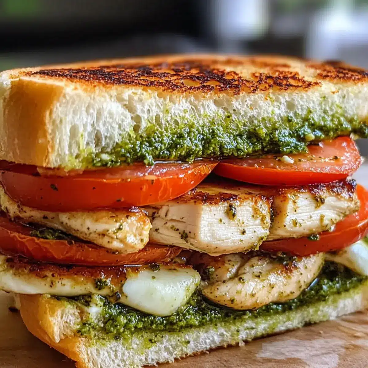 Hähnchen-Pesto-Sandwich Rezept Zutaten: - 2 Hähnchenbrustfilets - 4 Scheiben Brot - 4 Esslöffel Pesto - 4 Scheiben Käse - 1 Tomate - Frischer Basilikum - Salz - Pfeffer - Olivenöl Anleitung: 1. Hähnchenbrustfilets mit Salz und Pfeffer würzen. 2. In einer Pfanne Olivenöl erhitzen und das Hähnchen braten, bis es durchgegart ist. 3. Brot toasten. 4. Pesto auf das Brot streichen. 5. Hähnchen, Käse, Tomatenscheiben und Basilikum hinzufügen. 6. Sandwich zusammenklappen und genießen.