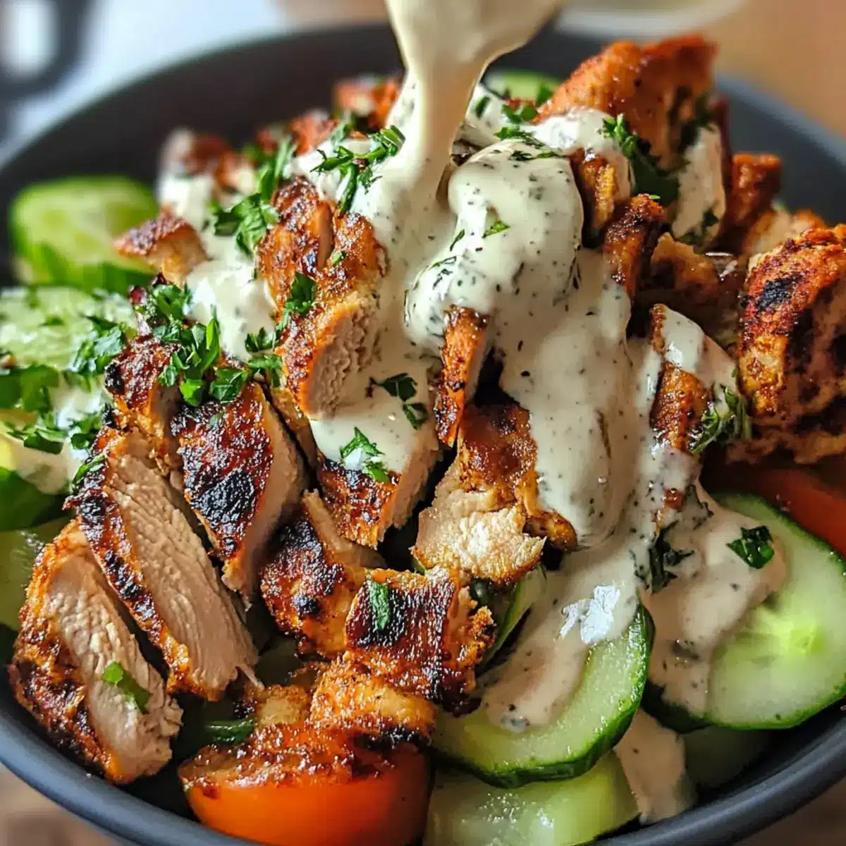 Hähnchen-Shawarma mit Knoblauchsauce Rezept Zutaten: - Hähnchenbrust - Joghurt - Knoblauch - Zitronensaft - Kreuzkümmel - Paprika - Olivenöl - Salz - Pfeffer - Fladenbrot - Tomaten - Gurken - Zwiebeln Anleitung: 1. Hähnchenbrust in Stücke schneiden. 2. Joghurt, Knoblauch, Zitronensaft, Kreuzkümmel, Paprika, Olivenöl, Salz und Pfeffer vermengen. 3. Hähnchen in die Marinade legen und mindestens 1 Stunde kühlen. 4. Hähnchen grillen oder braten, bis es durchgegart ist. 5. Fladenbrot mit Hähnchen, Tomaten, Gurken und Zwiebeln füllen. 6. Knoblauchsauce darüber geben und servieren.