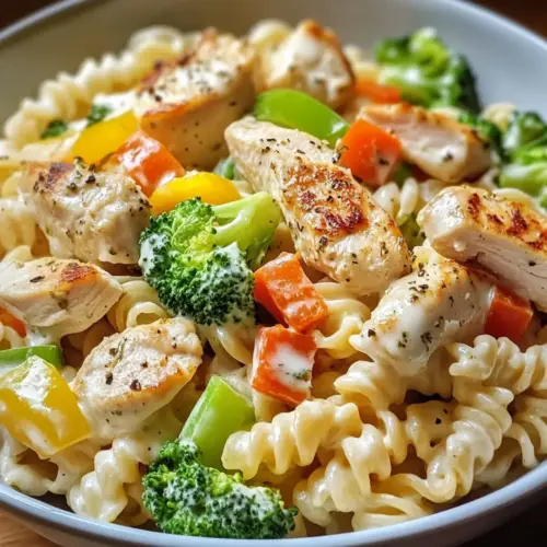 Cremige Hähnchenpasta mit Gemüse