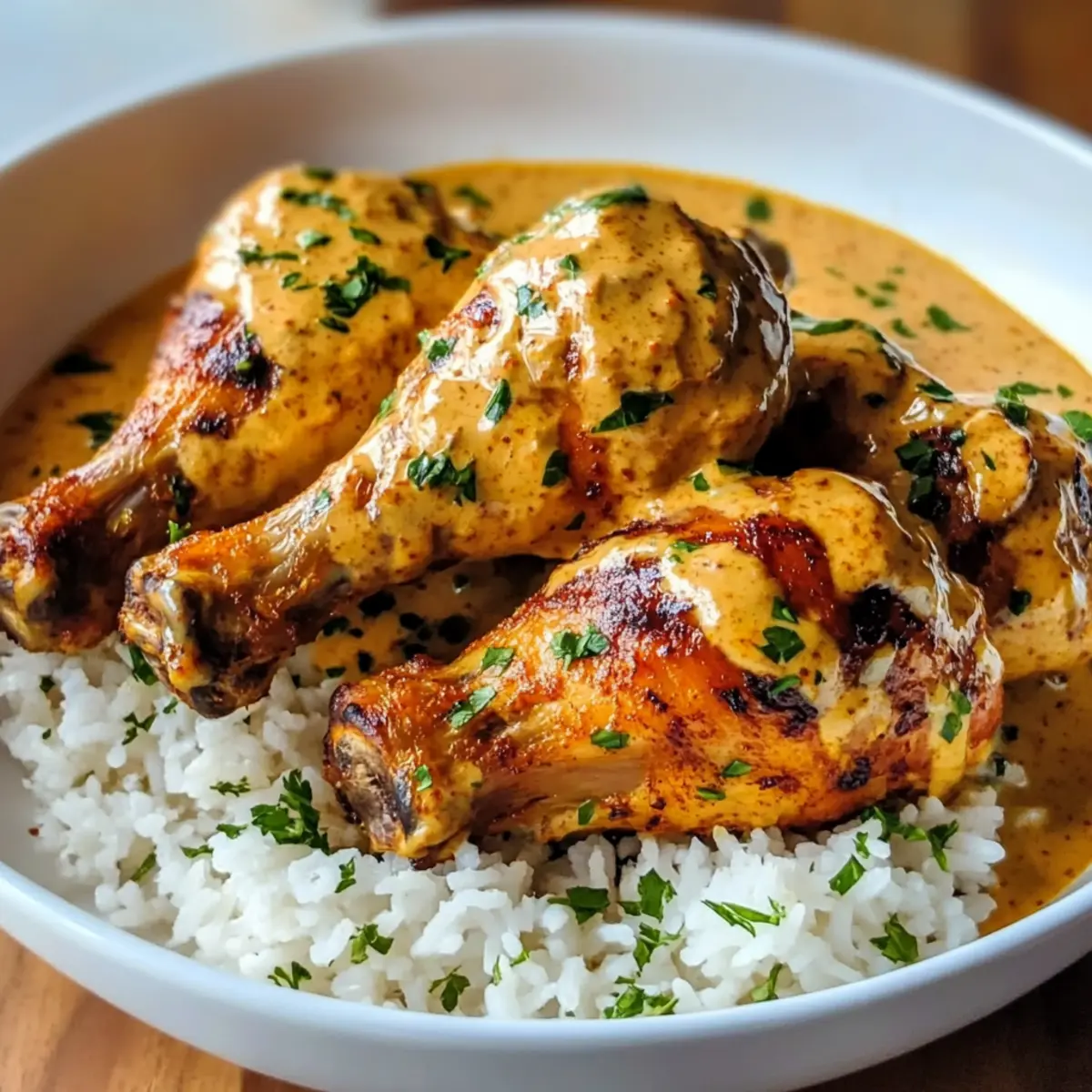 Cremige Paprika-Hühnchenbeine mit gedämpftem Reis