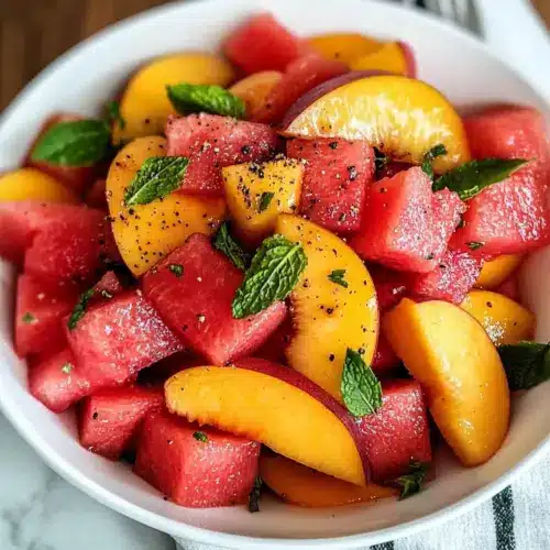 Einfache Sommerpfirsich-Wassermelonen-Salat