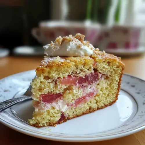 Simple rhubarb cake with sour cream frosting