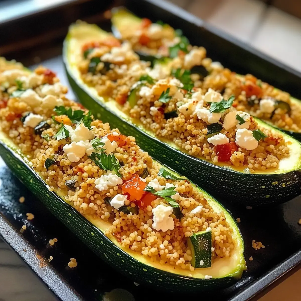 Gefüllte Zucchinis mit Couscous und Feta