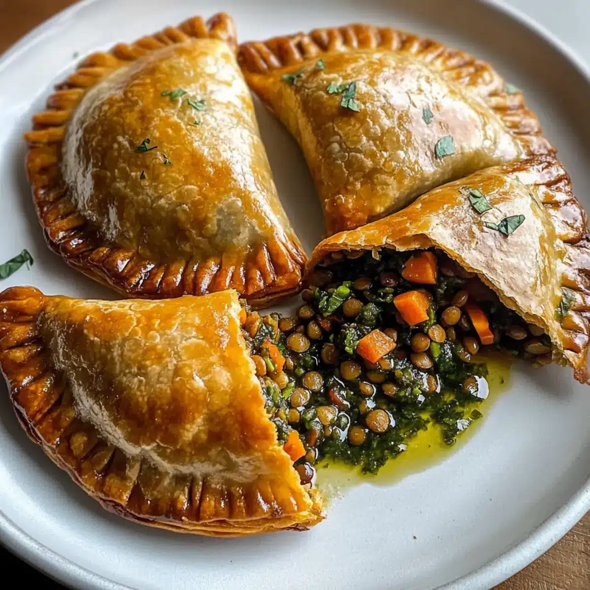 Linsen und Gemüse Vegane Empanadas mit Chimichurri