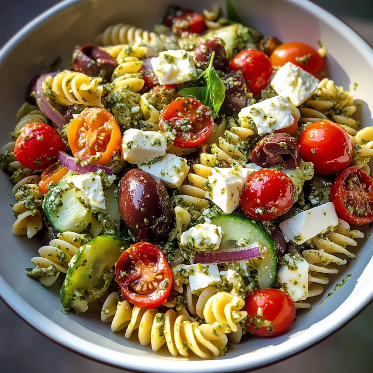 Mediterraner Nudelsalat mit Pesto