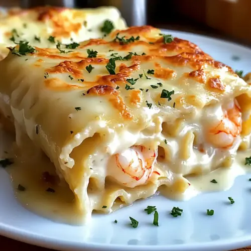 Garnelen- und Krabben-Alfredo-Lasagne-Rolle