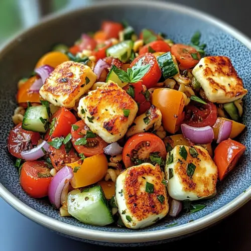 Kritharaki-Salat mit Halloumi-Croutons