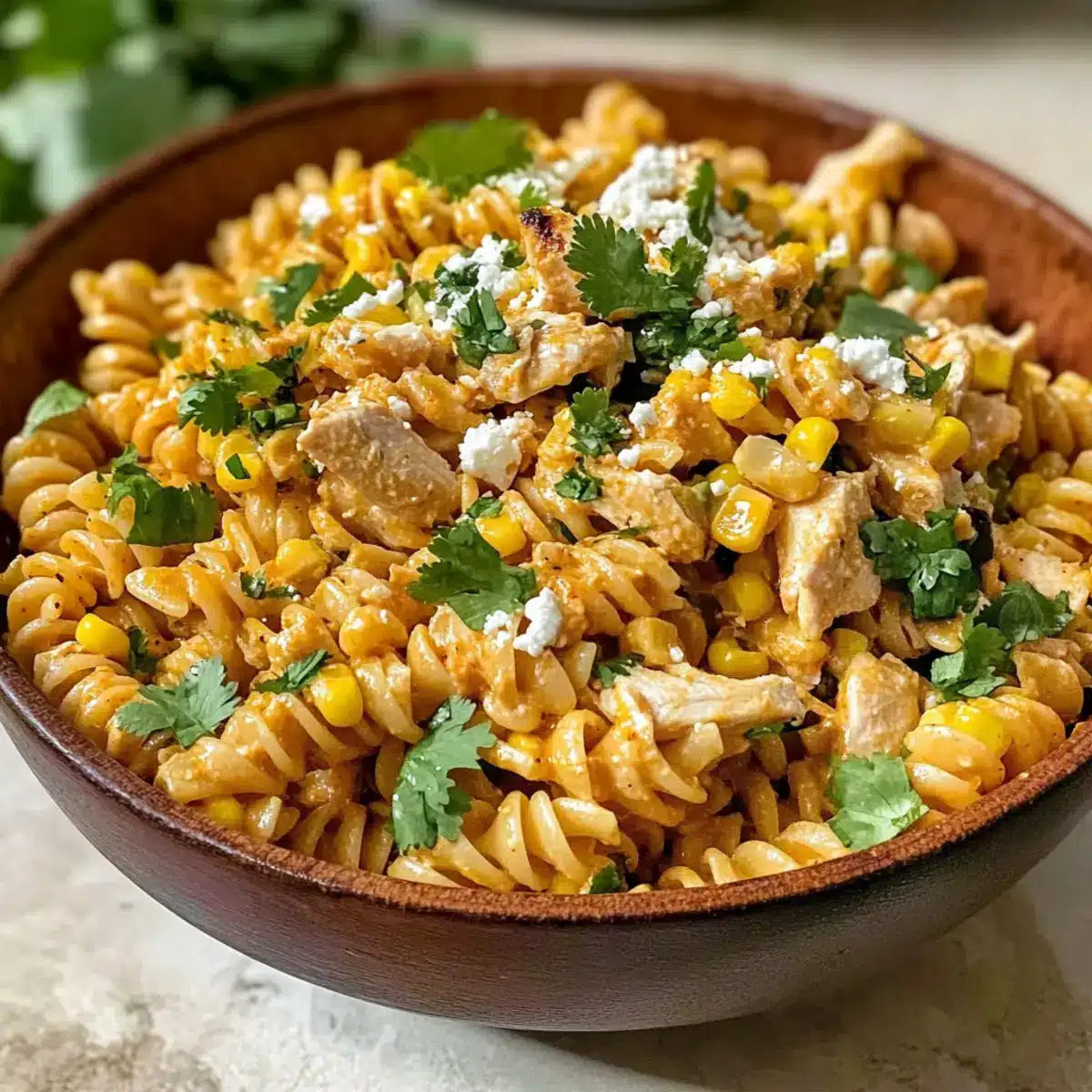Mexikanischer Straßenmais Hühnchen Nudelsalat