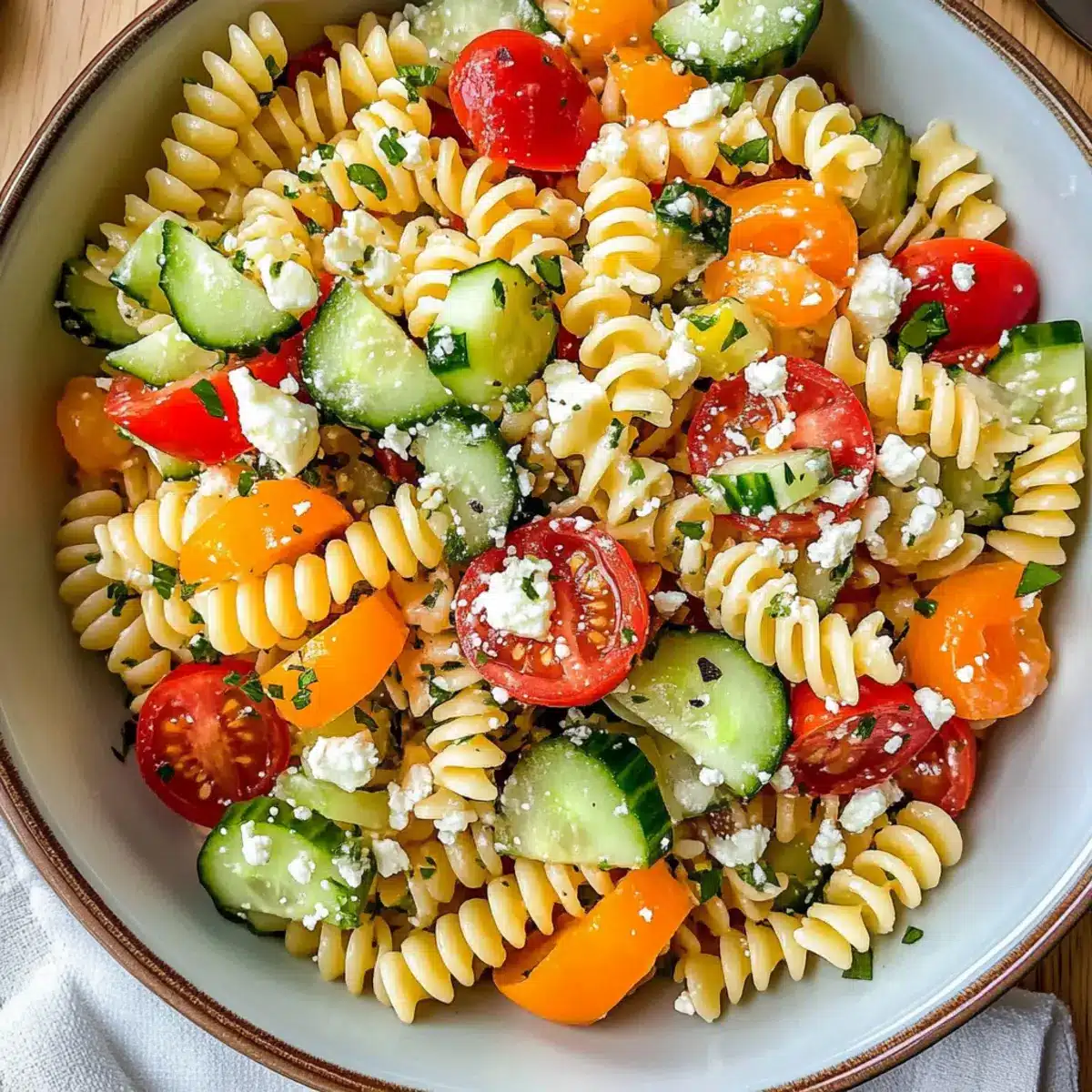 Pasta-Salat-Rezept Zutaten: - 250g Pasta - 1 Tasse Kirschtomaten, halbiert - 1 Tasse Gurke, gewürfelt - 1/2 Tasse rote Zwiebel, gehackt - 1/2 Tasse schwarze Oliven, entsteint - 1/4 Tasse frischer Basilikum, gehackt - 1/4 Tasse Olivenöl - 2 Esslöffel Balsamico-Essig - Salz und Pfeffer nach Geschmack Anleitung: 1. Pasta nach Packungsanweisung kochen und abkühlen lassen. 2. In einer großen Schüssel die abgekühlte Pasta, Kirschtomaten, Gurke, rote Zwiebel, schwarze Oliven und frischen Basilikum vermengen. 3. In einer kleinen Schüssel Olivenöl, Balsamico-Essig, Salz und Pfeffer vermischen. 4. Das Dressing über den Salat geben und gut vermengen. 5. Vor dem Servieren etwa 30 Minuten im Kühlschrank kühlen.