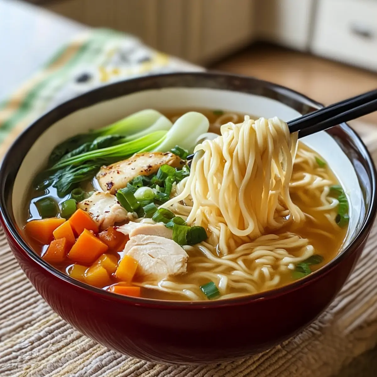 Chinesische Nudelsuppe Rezept Zutaten: - 200g Nudeln - 1 Liter Brühe - 100g Gemüse (z.B. Karotten, Brokkoli) - 100g Tofu - 2 Knoblauchzehen - 1 Stück Ingwer - Sojasauce - Frühlingszwiebeln - Sesamöl - Pfeffer Anleitung: 1. Nudeln nach Packungsanweisung kochen. 2. Brühe in einem großen Topf erhitzen. 3. Knoblauch und Ingwer fein hacken und zur Brühe hinzufügen. 4. Gemüse und Tofu in Stücke schneiden und zur Brühe geben. 5. Mit Sojasauce, Pfeffer und Sesamöl würzen. 6. Alles zum Kochen bringen und dann köcheln lassen. 7. Nudeln abtropfen lassen und in Schalen geben. 8. Brühe mit Gemüse und Tofu über die Nudeln gießen. 9. Mit Frühlingszwiebeln garnieren und servieren.