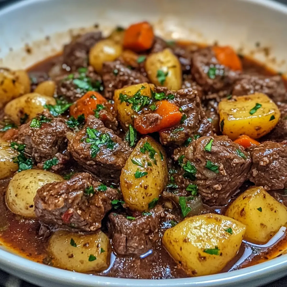 Knoblauchbutter-Rindfleisch-Eintopf mit Kartoffeln Einfache Rezept