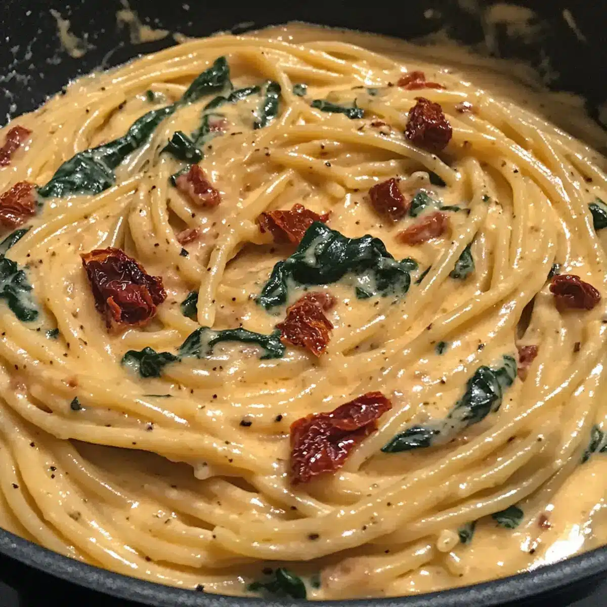 Spaghetti & Spinat mit getrockneten Tomaten-Cremesauce