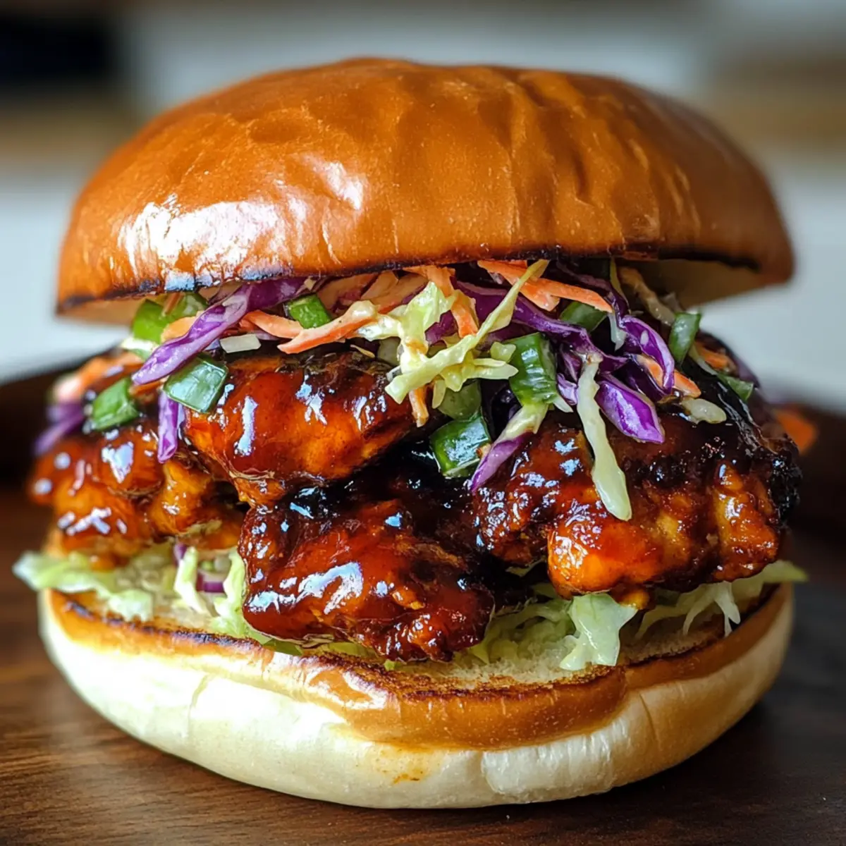 Koreanisches BBQ-Hähnchen-Sandwich mit Kohl-Slaw