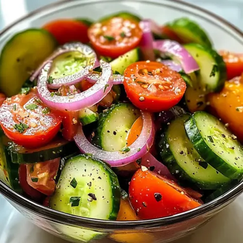 Marinierter Gurken-, Zwiebel- und Tomatensalat