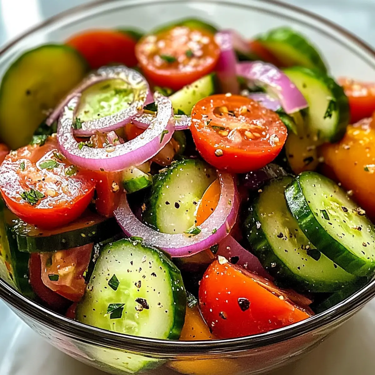 Marinierter Gurken-, Zwiebel- und Tomatensalat